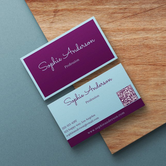 Chic Elegant Purple & Teal with QR Code  Business Card (Creator Uploaded)