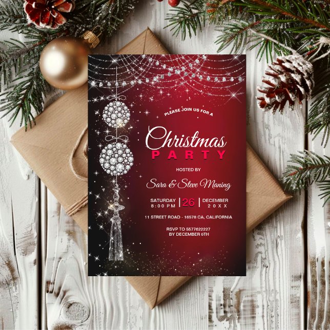 Chic elegant red ornaments Christmas  Invitation (Creator Uploaded)