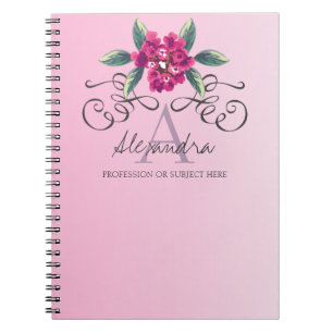 Chic Elegant Rose Floral Monogram Notebook