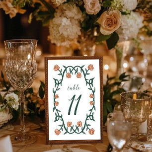 Chic Elegant Rose Frame Botanical Floral GreenPink Table Number
