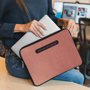 Chic Elegant Rose Gold & Black Initial Monogrammed Laptop Sleeve
