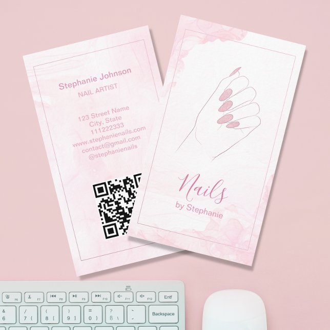 Chic Elegant Rose Gold Glitter Nail Art Manicure Business Card (Creator Uploaded)