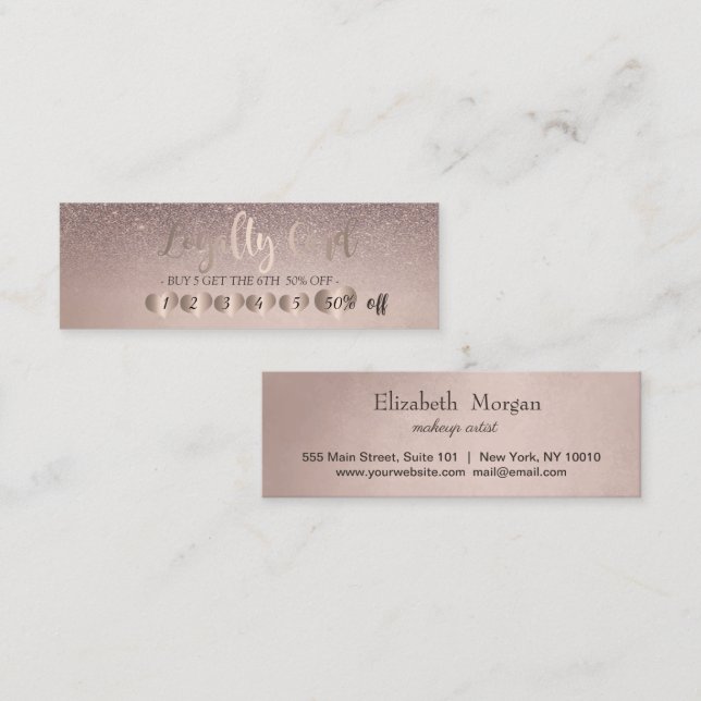 Chic Elegant Rose Gold Hearts, Glitter  Loyalty Card (Front/Back)