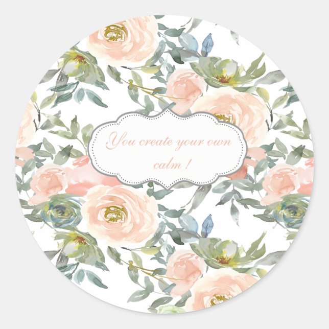 Chic Elegant Roses,Motivational Message   Classic Round Sticker (Front)