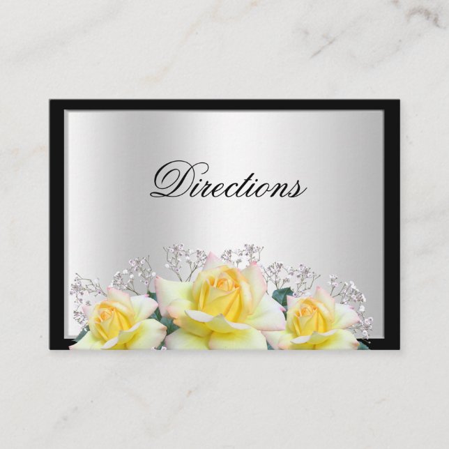 Chic Elegant Roses Silver Wedding Directions Enclosure Card (Front)