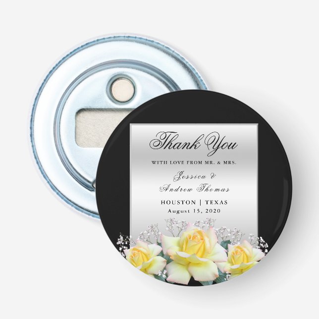 Chic Elegant Roses Silver Wedding Favour Bottle Opener (Front)