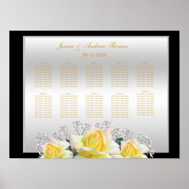 Chic Elegant Roses Silver Wedding Poster (Front)