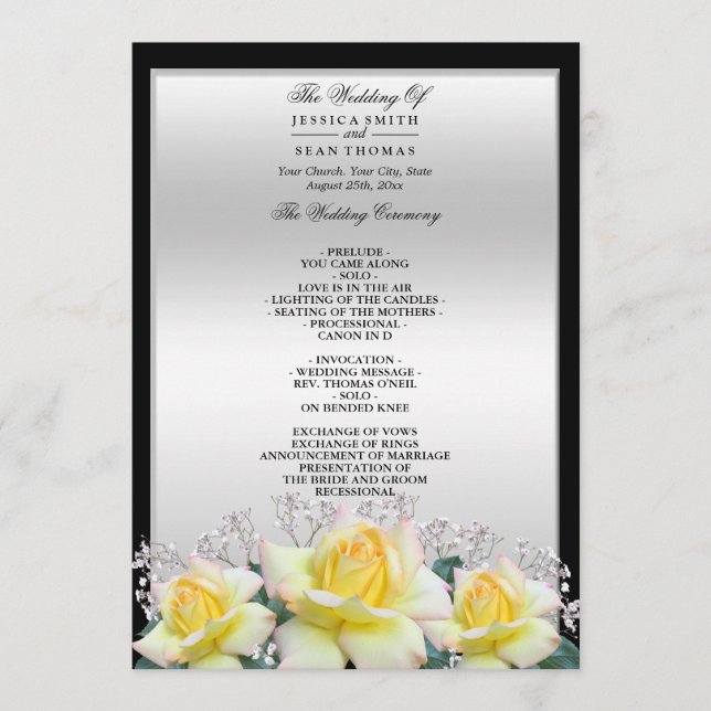 Chic Elegant Roses Silver Wedding Programme (Front)
