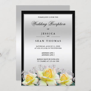 Chic Elegant Roses Silver Wedding Reception Invitation