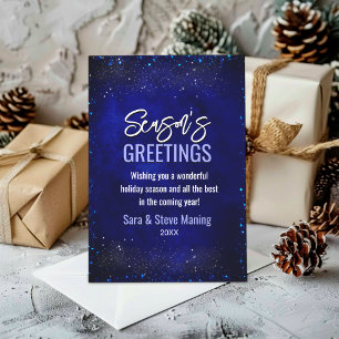 Chic elegant royal blue faux glitter Christmas Holiday Card