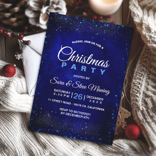 Chic elegant royal blue faux glitter Christmas  Invitation