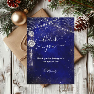 Chic elegant royal blue ornaments thank you  card
