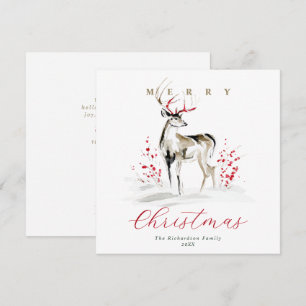 Chic Elegant Rustic Watercolor Deer Christmas Holiday Card
