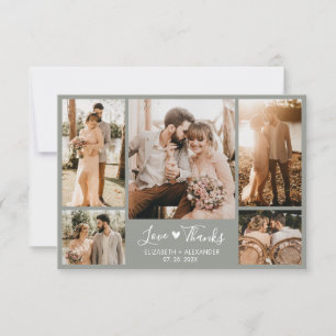 Chic Elegant Sage Green 5 Photo Collage Wedding Thank You Card