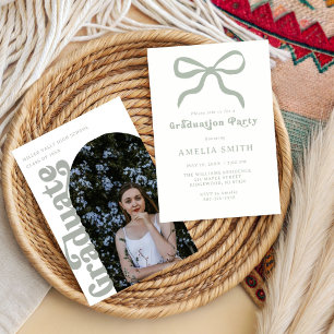 chic Elegant sage Green bow Graduation Party  Invitation