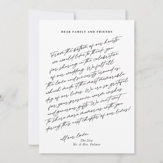 Chic Elegant Script 3 Photo Wedding Thank You Card (Back)