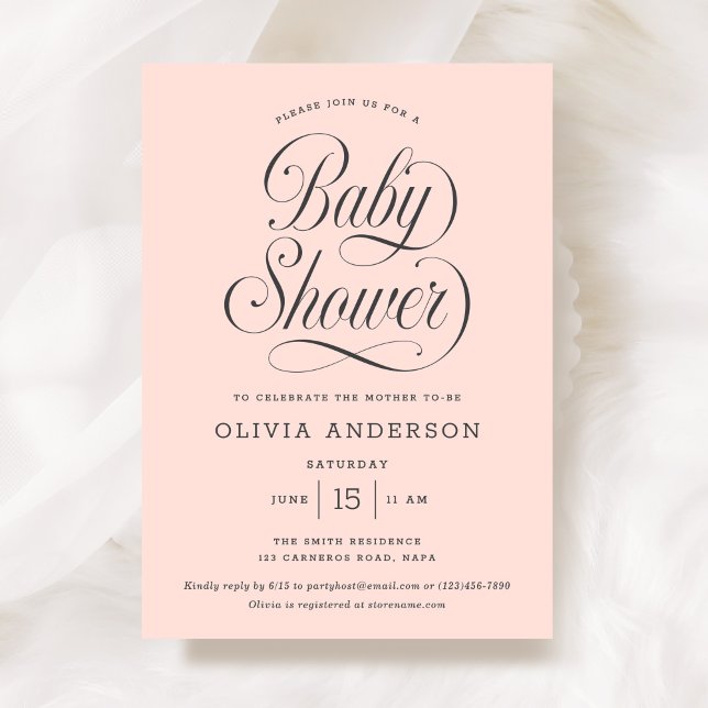 Chic Elegant Script  Blush Pink Girl Baby Shower Invitation (Creator Uploaded)