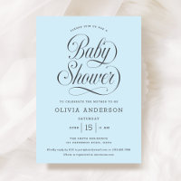 Chic Elegant Script Light Blue Boy Baby Shower