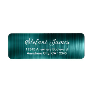 Chic Elegant Script Metallic Teal Label