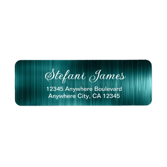 Chic Elegant Script Metallic Teal Label (Front)