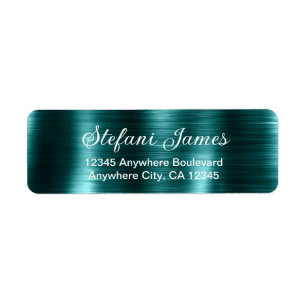 Chic Elegant Script Metallic Teal Label