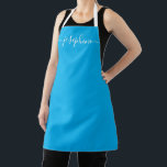 Chic Elegant script Name Cyan Blue Apron<br><div class="desc">She'll love a personalised apron as she bakes those goodies,  cooks delicious dishes or work with her plants. A perfect gift to encourage her talents. White script for the name with long-tail embellishments on cyan blue.</div>