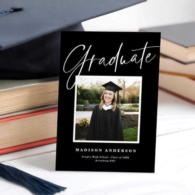 Chic Elegant Script Photo Graduation Announcement (Creator Uploaded)