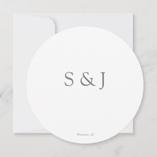Chic Elegant Simple White & Grey Circle Minimalist Invitation (Front)