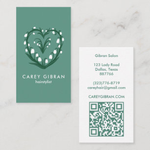 Chic Elegant Snowdrop Lily Line Drawing CUSTOM QR Business Card