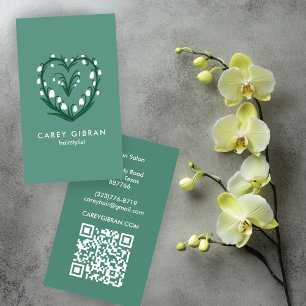Chic Elegant Snowdrop Lily Line Drawing CUSTOM QR Business Card