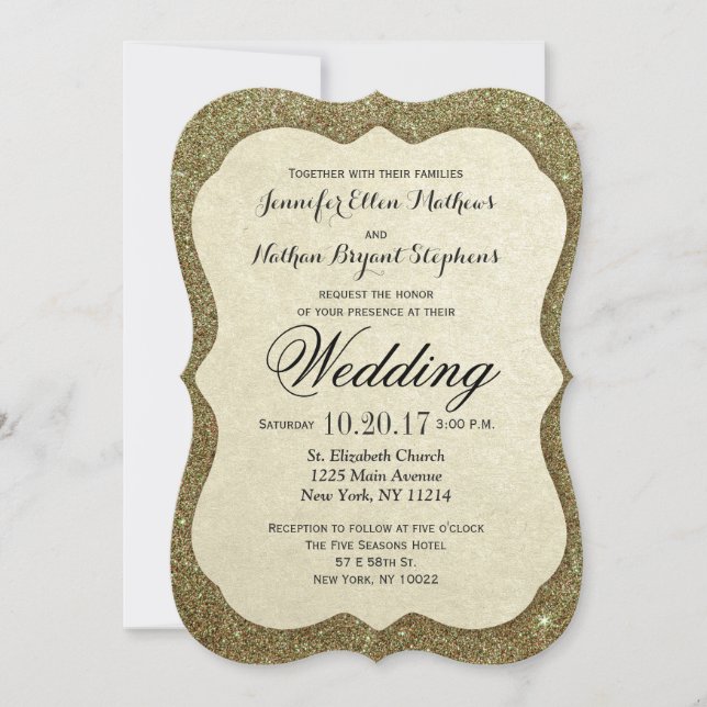 Chic Elegant Sparkly Faux Gold Glitter Invitation (Front)
