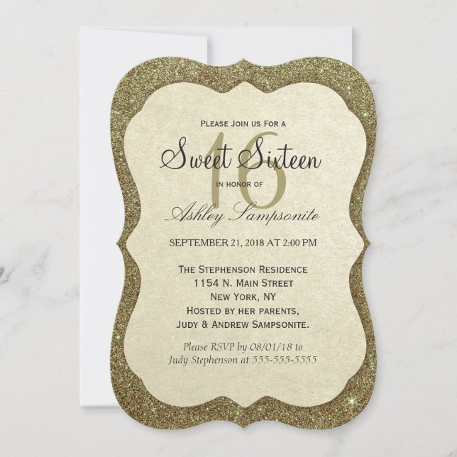 Chic Elegant Sparkly Faux Gold Glitter Invitation (Front)