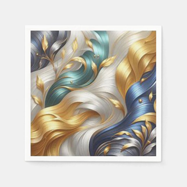 Chic Elegant Swirls in Gold, Silver, Blue, Yellow  Napkin (Front)