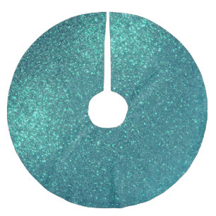 Chic Elegant Teal Blue Sparkly Glitter Brushed Polyester Tree Skirt