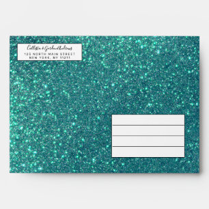 Chic Elegant Teal Blue Sparkly Glitter Envelope