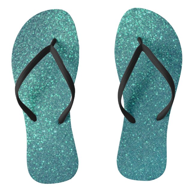 Chic Elegant Teal Blue Sparkly Glitter Jandals (Footbed)