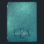Chic Elegant Teal Blue Sparkly Glitter Monogram iPad Pro Cover<br><div class="desc">This elegant and chic design is perfect for the stylish and trendy fashionista. It features a faux printed sparkly teal blue glitter print. It's pretty, girly, glamourous, and modern. Just customise this design with your own personalised monogram family name and/or initial. ***IMPORTANT DESIGN NOTE: For any custom design request such...</div>