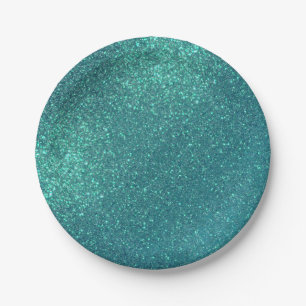 Chic Elegant Teal Blue Sparkly Glitter Paper Plate