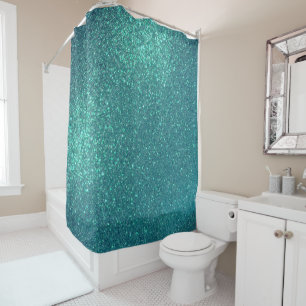 Chic Elegant Teal Blue Sparkly Glitter Shower Curtain