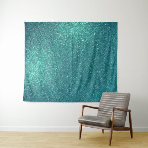 Chic Elegant Teal Blue Sparkly Glitter Tapestry