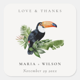 Chic Elegant Tropical Rainforest Toucan Wedding  Square Sticker