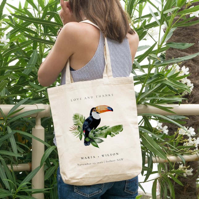 Chic Elegant Tropical Rainforest Toucan Wedding  Tote Bag (Creator Uploaded)