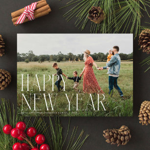 Chic Elegant Typography Happy New Year One Photo Holiday Card