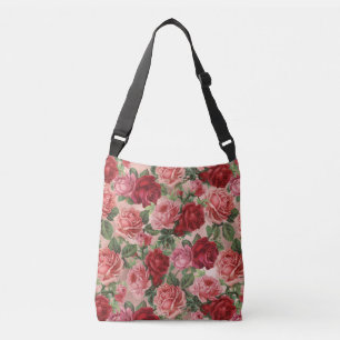 Chic Elegant Vintage Pink Red Roses Floral Crossbody Bag