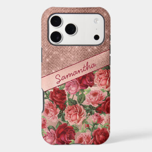 Chic Elegant Vintage Pink Red Roses Floral Name