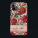 Chic Elegant Vintage Pink Red Roses Floral Name Case-Mate iPhone Case<br><div class="desc">Chic Elegant Vintage Pink Red Roses Floral Name Case-Mate iPhone Case Chic, Elegant, Vintage, Pink, Pale violet red, roses floral name phone case. Romantic, girly design an elegant vintage floral pink, pale violet red roses with green leaves pattern on rose gold background. You can customise with your name and monogram....</div>