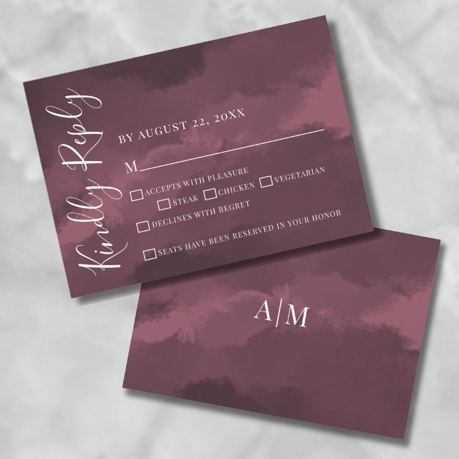Chic Elegant Watercolor Burgundy Wedding RSVP Card (Chic Elegant Watercolor Burgundy Wedding RSVP Card)