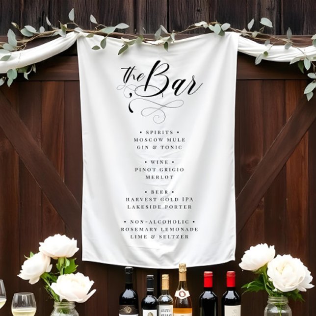 Chic Elegant Wedding Black & White Bar Menu Tapestry (Creator Uploaded)