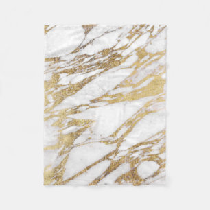 Chic Elegant White and Gold Marble Pattern Fleece Blanket