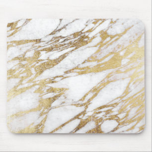 Chic Elegant White and Gold Marble Pattern Mouse Pad
